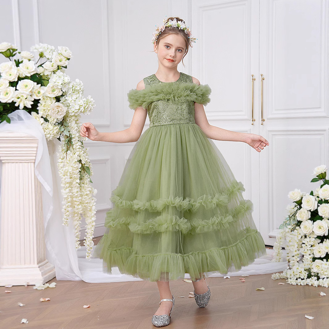 Vestido transfronterizo para niños, vestido de princesa, pastel de malla de moda, falda de tutú, niña de las flores, vestido de fiesta, vestido de noche