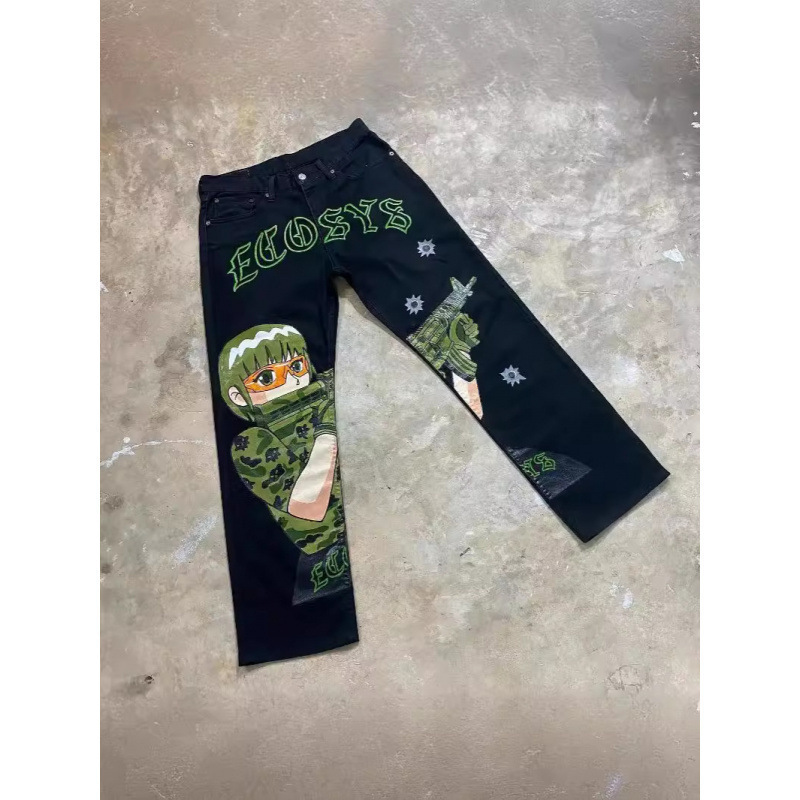 Hip-Hop Animation Graphic Loose Jeans Gun Girl Print Jeans Harajuku Denim Y2K Pants Men's Cotton