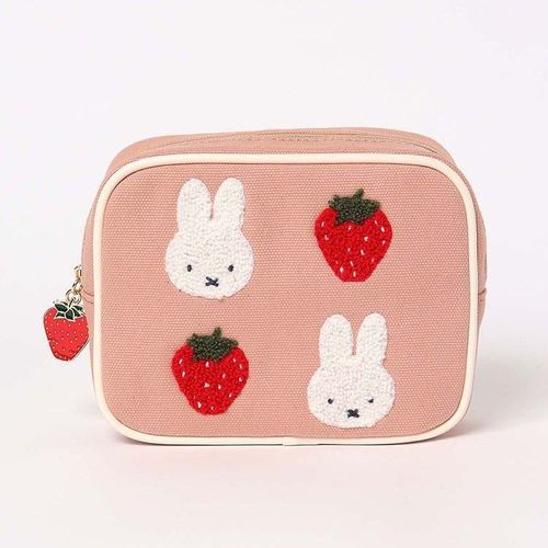Japanese Miffy Strawberry Cartoon Cute Pink Square Makeup Storage Bag Portable Embroidered Fashion Lipstick Bag