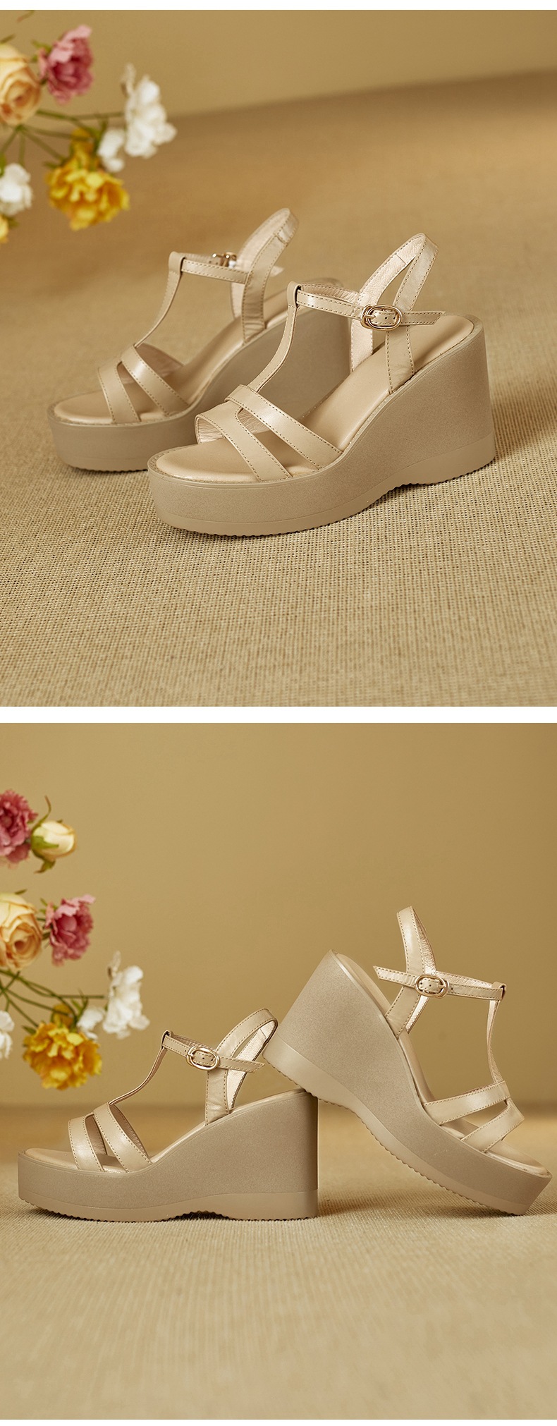 Sandal cao gót nữ mũi hở đế xuồng da bò, quai chữ T đơn giản, gót 9 cm — đen chi tiết 9