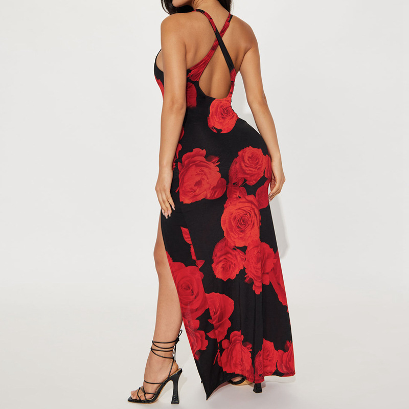 Summer Women Clothing Sexy Slit Strap Dress Printing Dress