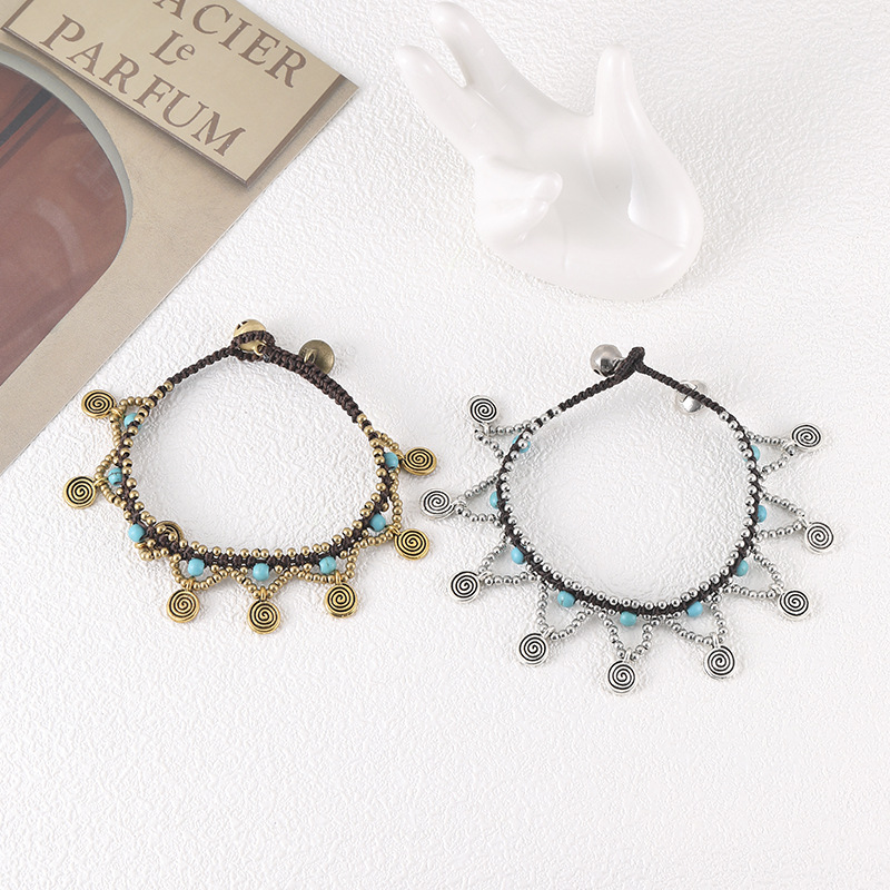 Bohemian Style Turquoise Bracelet With Beads And Copper Accessories_voghion.com