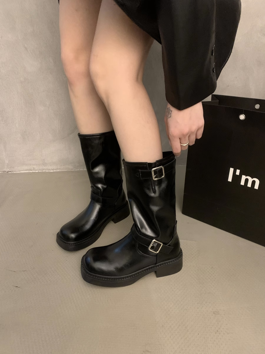 Women's Western Cowboy Ankle Boots Mid Thick Sole Knight Style_voghion.com