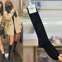 韩国袜子女纯色及膝小腿袜明星同款长袜东大门净版简约高筒过膝