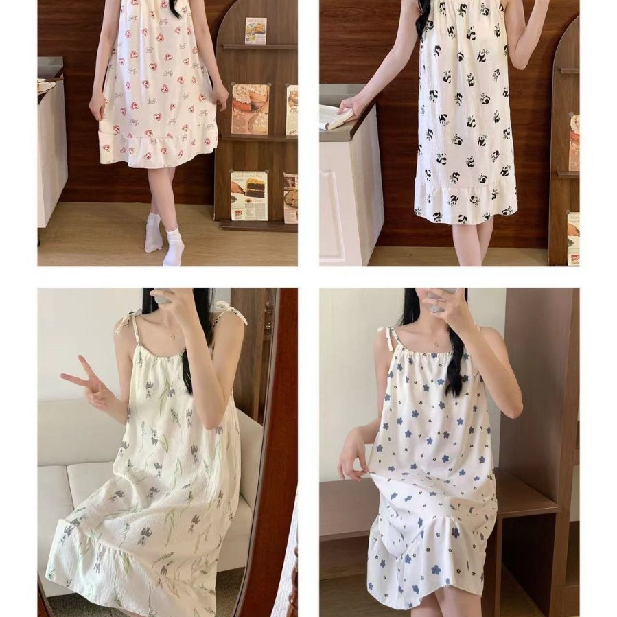 Verano nuevo pijama de mujer falda media cojín de pecho arco iris dopamina dulce simple casual pijama casero al por mayor