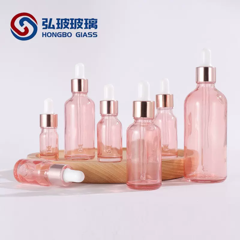 厂家现货玫瑰金滴管瓶5-100ml玻璃分装瓶樱花粉色跨境热款精油瓶