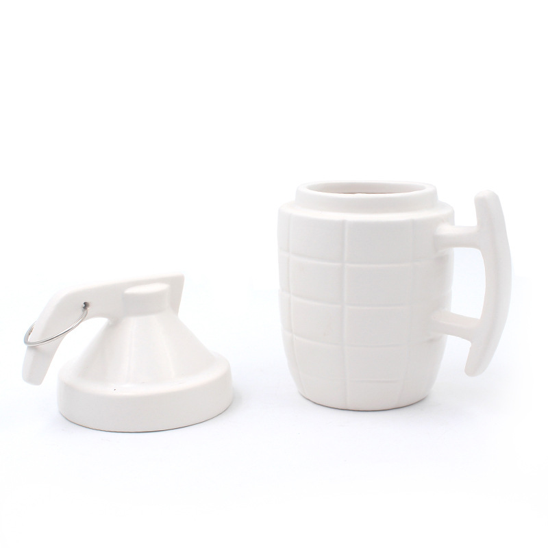 Taza de granada con temática militar con tapa para novio, taza de café de cerámica con diseño de mina terrestre.