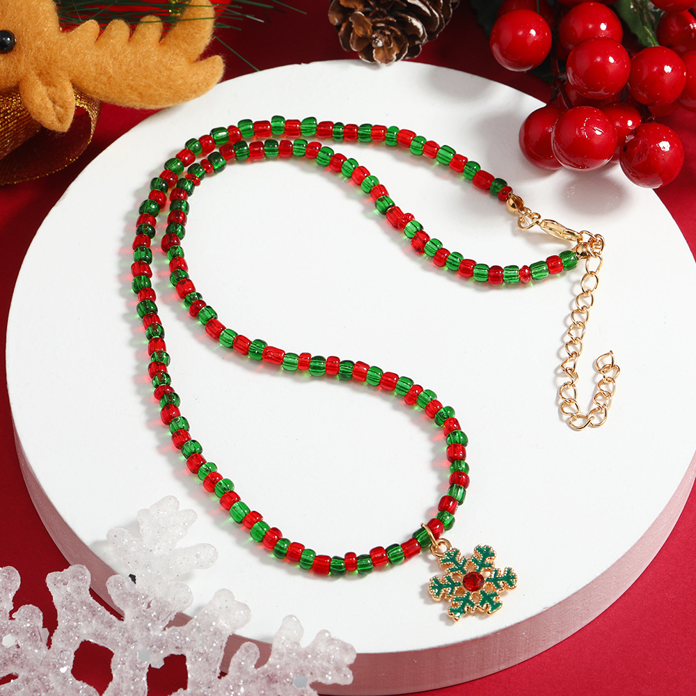 Cute Christmas Tree Santa Claus Snowflake Beaded Inlay Rhinestones Womenu0027S Pendant Necklace 1 Pi