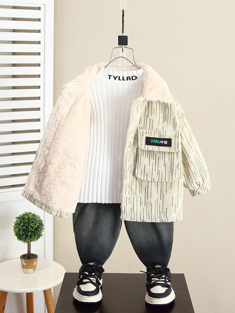 Chaqueta de Pana para Niños 6573, Otoño e Invierno, Forrada de Felpa, Modelo 2026, Ropa de Invierno para Bebés, Algodón Grueso