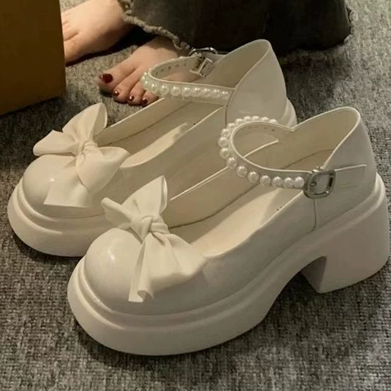 Женские летние лоферы в британском стиле, ретро-бант, круглый носок, толстый каблук, толстая подошва, универсальные туфли Мэри Джейн