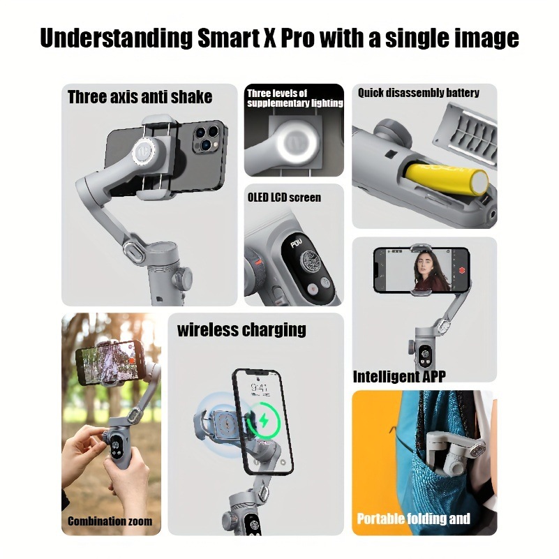 Estabilizador de teléfonos móviles de tres ejes Ochuan SMART X Estabilizador de teléfonos móviles inteligente de seguimiento de video popularidad en línea en vivo vlog shooting