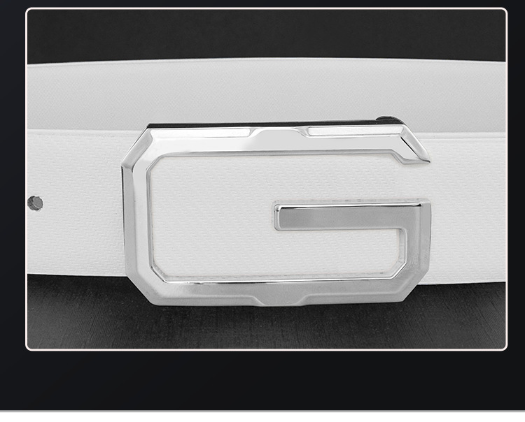 Men's Belt Korean Style White Smooth Buckle Versatile Leather Belt_voghion.com