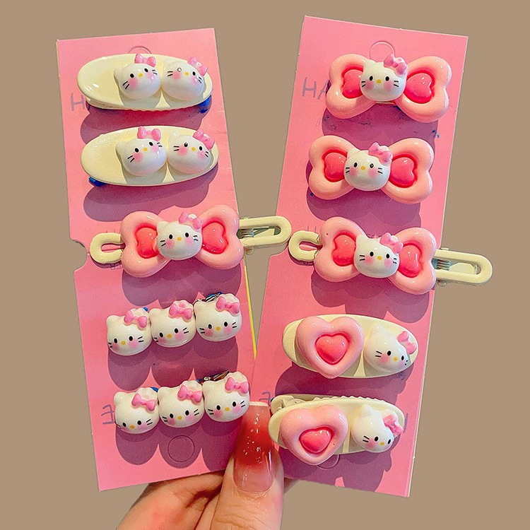 Hello Kitty, Hello Kitty, заколка для волос цвета фуксии, челка, милые заколки