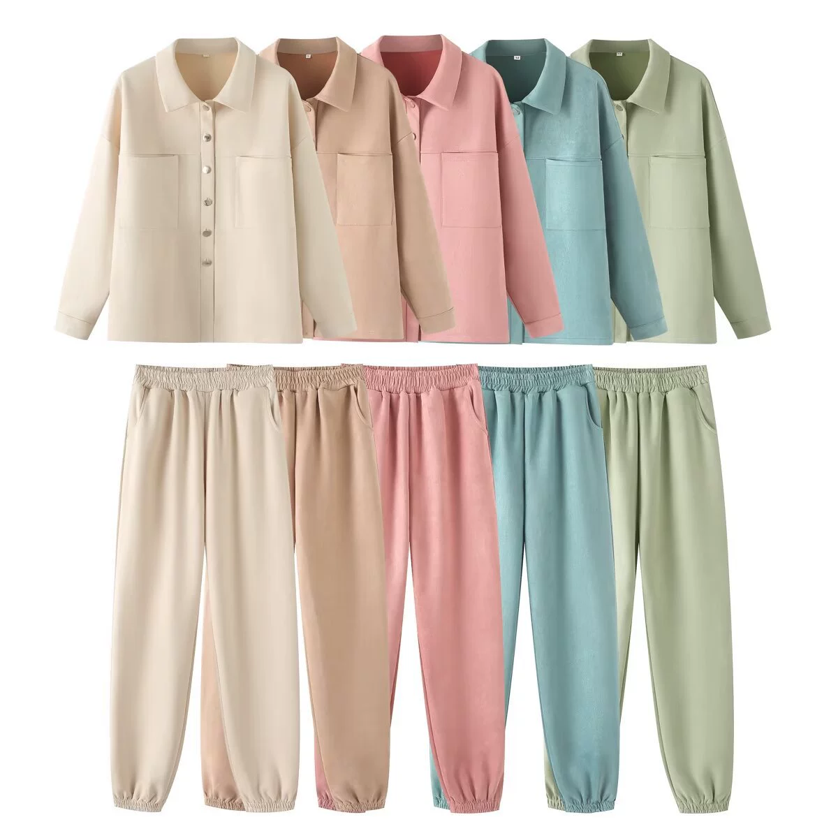 PB & ZA Женская одежда 2024 осень новый сплошной цвет замшевая свободная куртка куртка повседневные брюки набор