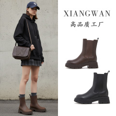 2025秋季新款真皮厚底靴子马丁靴女时尚耐磨休闲百搭复古短靴女鞋