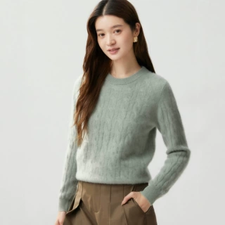 2026年秋季新款圆领全身麻花山羊绒衫套头女款毛衣长袖打底针织杉