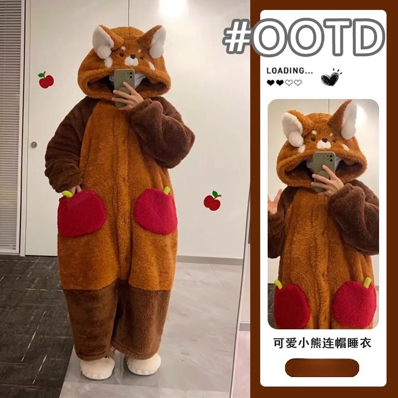 特价！！可爱小浣熊睡衣女冬季新款加绒加厚珊瑚绒保暖家居服睡袍