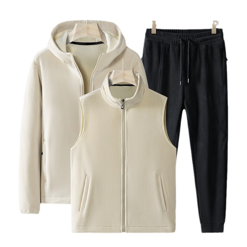 가을과 겨울 새로운 캐주얼 세트 중년 및 노인 세트 투피스 세트 독일 벨벳 실버 폭스 벨벳 양면 벨벳 루즈 3 피스 세트