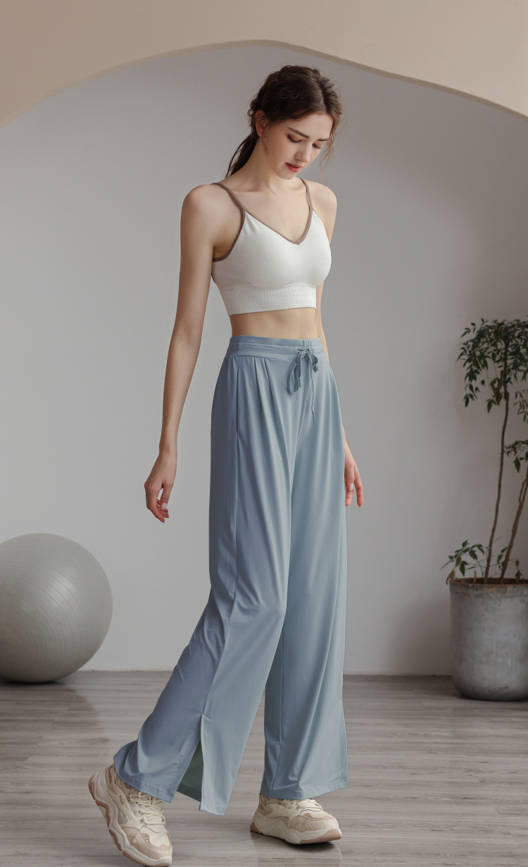 Cool pants, sun protection pants, women's UV protection, ice silk drape, wide legs, casual, breathable, split open,_voghion.com