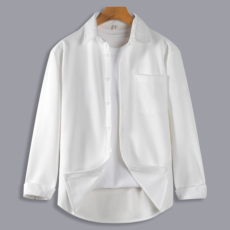 Tendencia de verano Camisa de waffle japonesa de alta gama Camisa de hombre de manga larga fina casual camisa de hombre retro