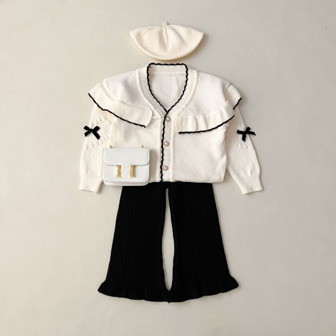 Laste kampsun-kardigan kaheosaline kootud jakk sügis-talv, uus stiil tüdrukutele lõngast õues kandmiseks._voghion.com