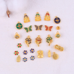 Cartoon Q-style Wealth-Bringing Gold Sand Color Pendant Necklace Trendy Fashion Gold Cicada Butterfly Bracelet and Necklace DIY Set