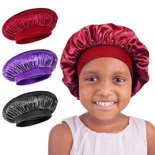 kids wide-brimmed stretch nightcap for kids satin bonnet K-10