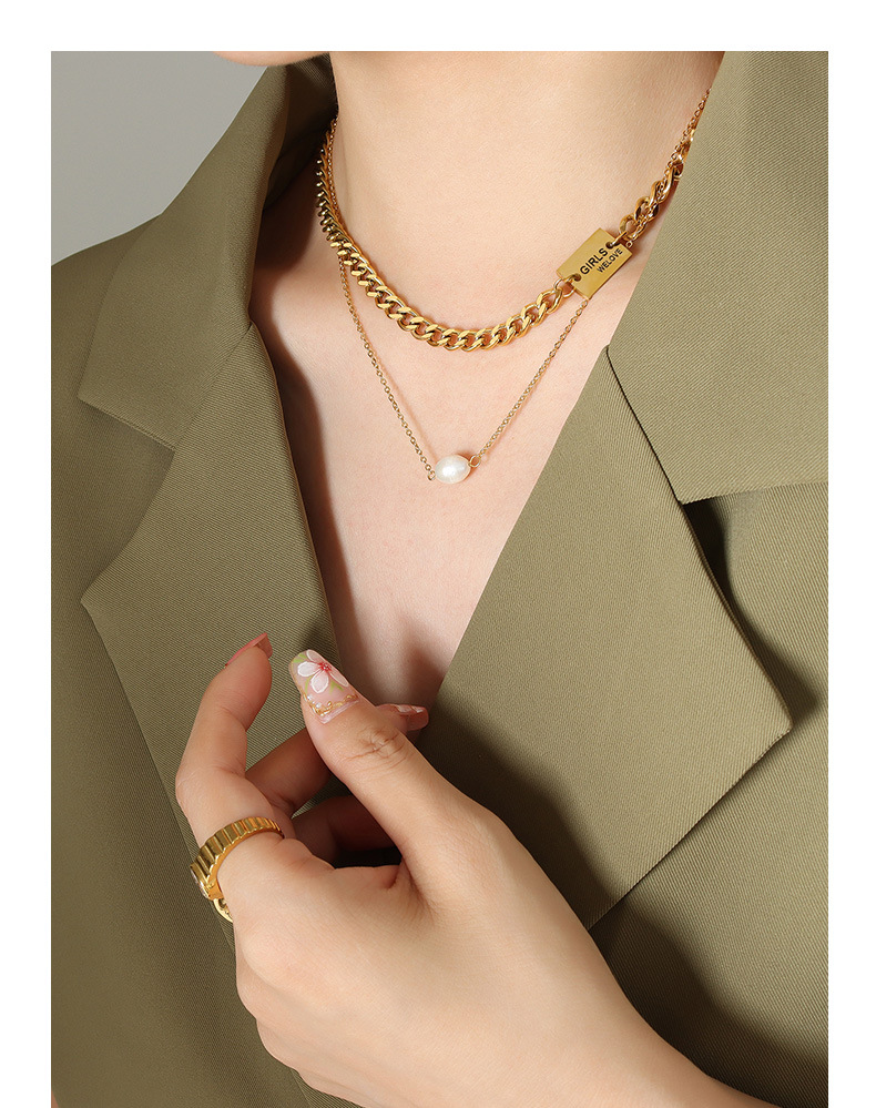 26g Weight Vacuum Plating Gold Plating Process 18K Gold Plated Plating Material Wholesale Jewelry Retro Geometric 304 Stainless Steel 18K Gold Plated Pearl Necklace