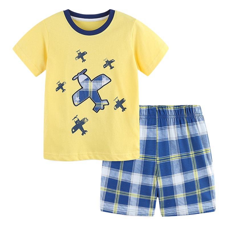 Camiseta y pantalones cortos para niños, traje deportivo de algodón de dos piezas, traje con camiseta con estampado de dibujos animados de estilo europeo y americano, verano