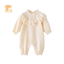 昕阳安佰鹿婴儿连体衣春秋女宝宝衣服哈衣爬服秋装纯棉纱布舒适衣