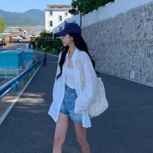 韩系白色薄款防晒长袖衬衫女夏装新款宽松慵懒风衬衣休闲外套上衣