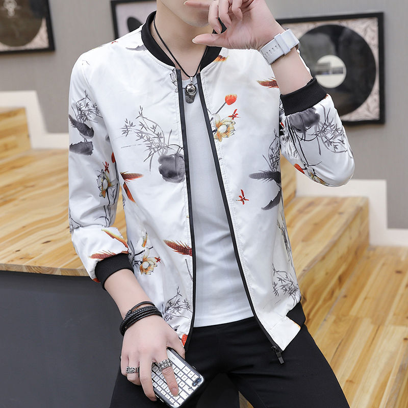 Ropa de primavera y otoño para hombres versión de primavera y otoño para hombres chaqueta de flujo flor otoño chaqueta juvenil coreana delgada Flor de Béisbol Juvenil