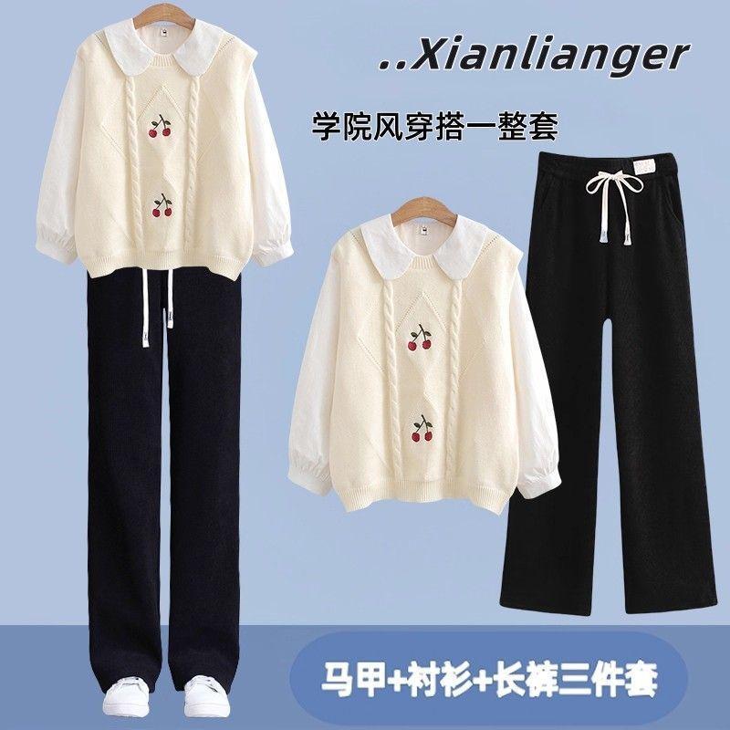 初中生秋装女2025新款套装少女针织马甲衬衫高中生洋气穿搭一整套|undefined