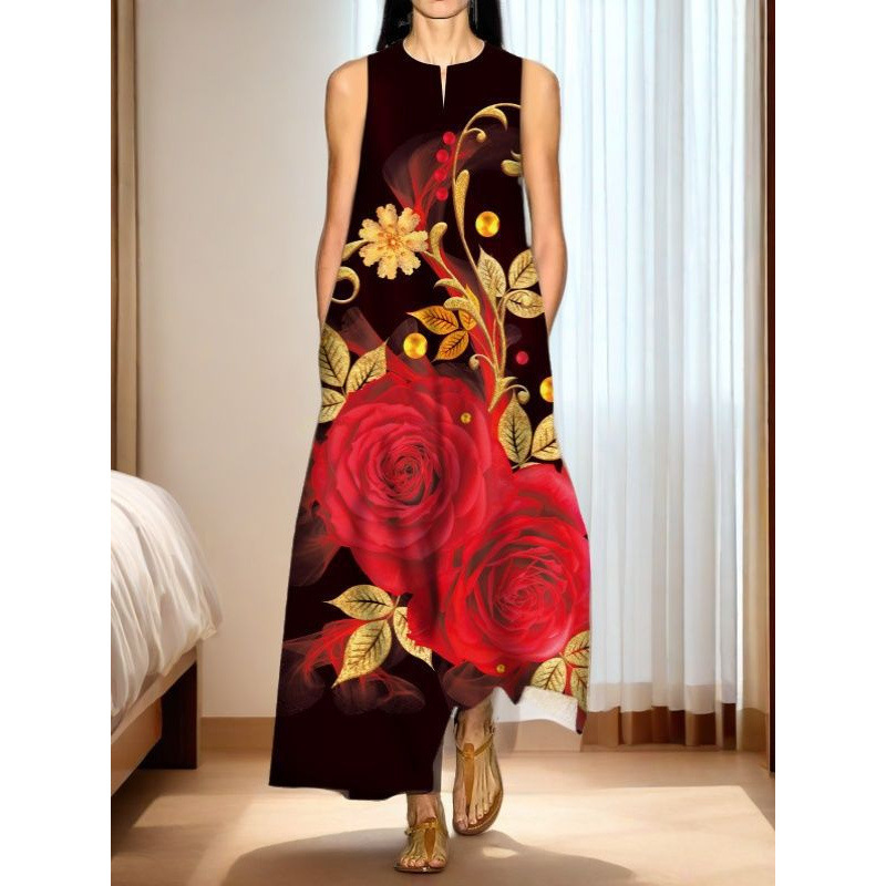 Vintage artistic print long dress in 90s wave retro style is suitable for young and middle-aged women to enjoy the latest trends Vintage artistic print long dress in 90s wave retro style is suitable for young and middle-aged women to enjoy the latest trends