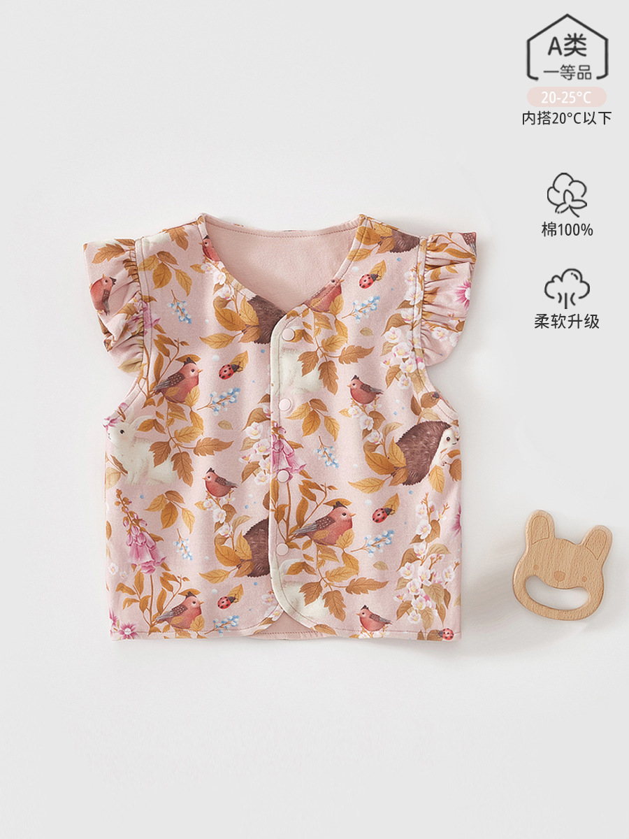 chaleco recién nacido primavera y otoño ropa de bebé vestido de otoño camisa de hombro chaleco de doble capa de algodón vestido de caballo mujer