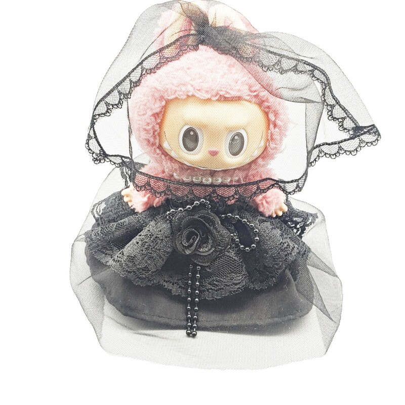 17cm ラブブ服 labubu マクロン ブラック ウェディングドレス 3点セット 交換用着せ替えベビー服|undefined