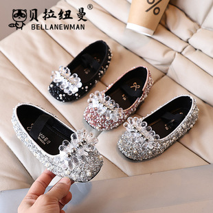 Bella Newman 2025 New Children's Flower Rhinestone Princess Shoes Girls Princess Shoes Student Performance Dance Shoes