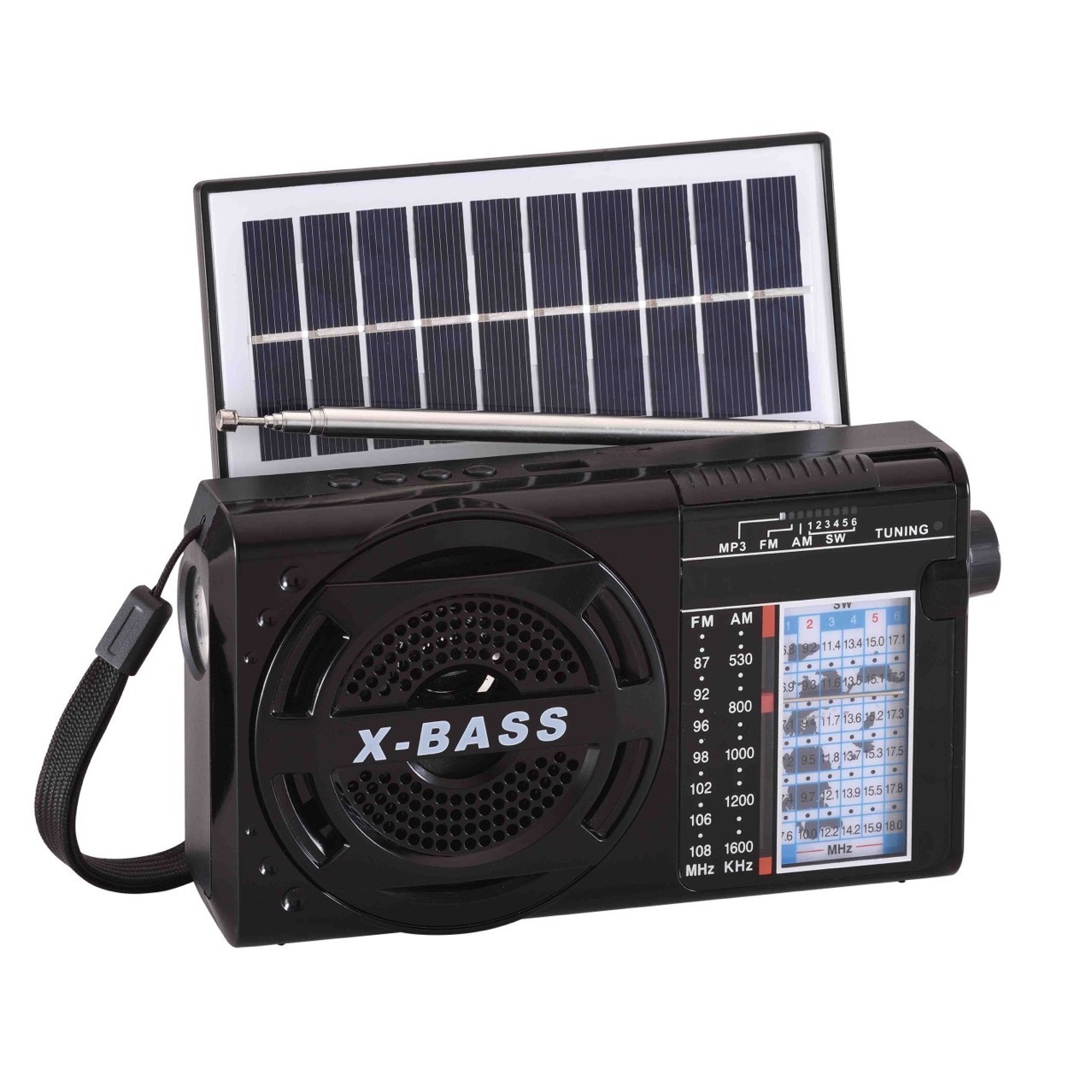 Fabricante de exportación multibanda portátil reproductor MP3 con linterna Bluetooth recargable solar radio retro