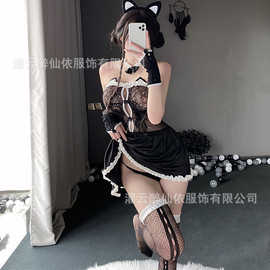 魅俪蔻情趣内衣女式性感猫女制服透视网衣小女仆吊带睡裙套装9436