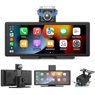 Rear Dual Recording Wifi Navigator | Driving recorder - desktop-stand-81inch-front-4k-and-rear-1080p-dual-recording-lens-360-rotate