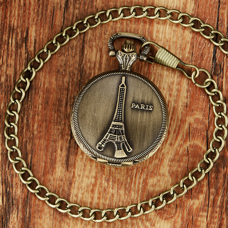 Alloy Strap Material Pocket Watch Classification Vintage Style Eiffel Tower Quartz Pocket Watch Women's Watches