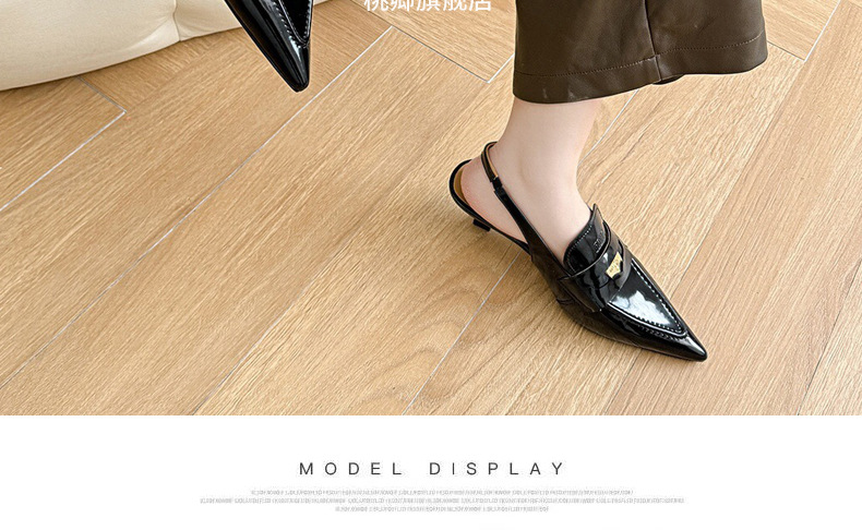 Giày sandal hở lưng nữ mũi nhọn gót thấp da mềm — Màu đen chi tiết 23