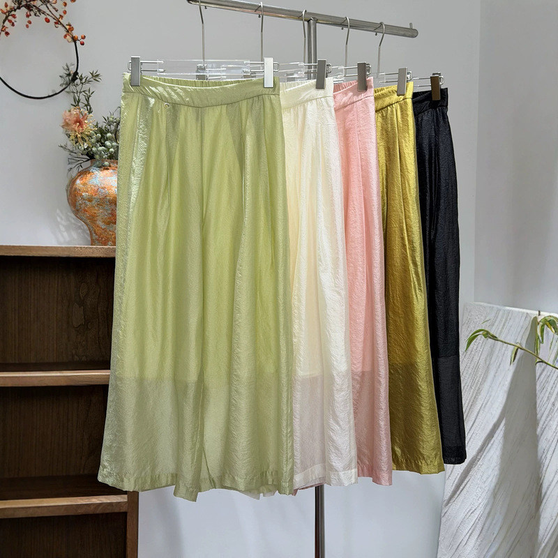 New Chinese-style jacquard pattern elastic waist cropped pants for women, 2026 summer new versatile straight-leg flowy pants New Chinese-style jacquard pattern elastic waist cropped pants for women, 2026 summer new versatile straight-leg flowy pants
