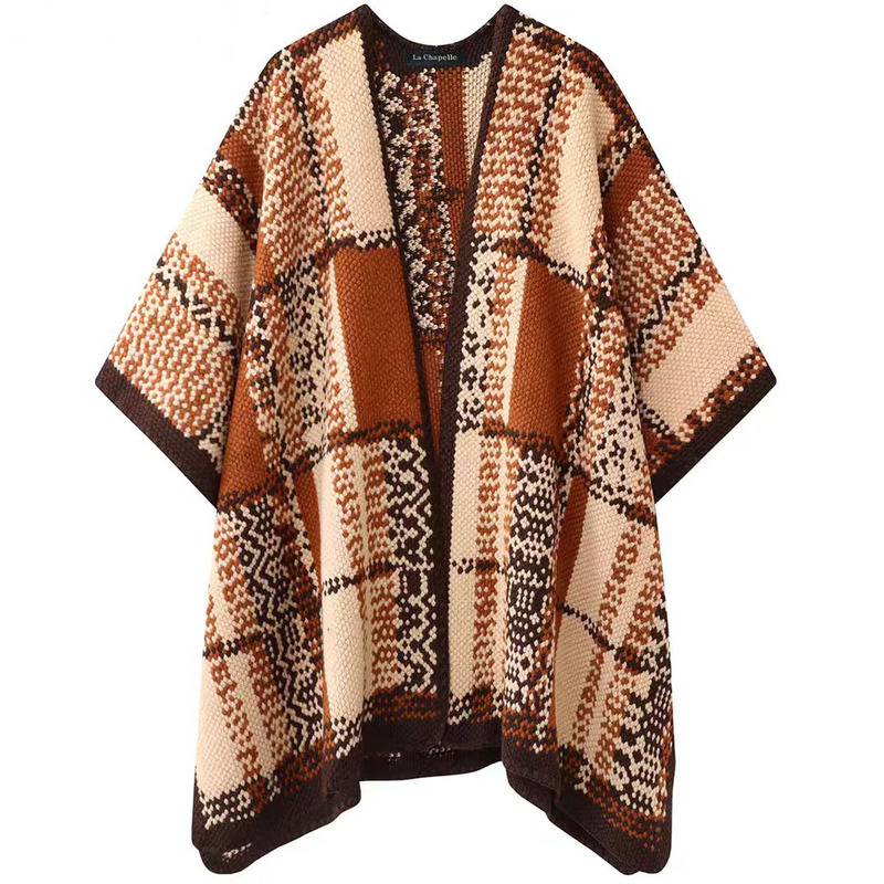 Imitation Cashmere Pure Color Shawl Women's Autumn and Winter Oversized Thickeneded Cloak Outwear Travel Air-Conditioned Room Slit Cloak Blanket