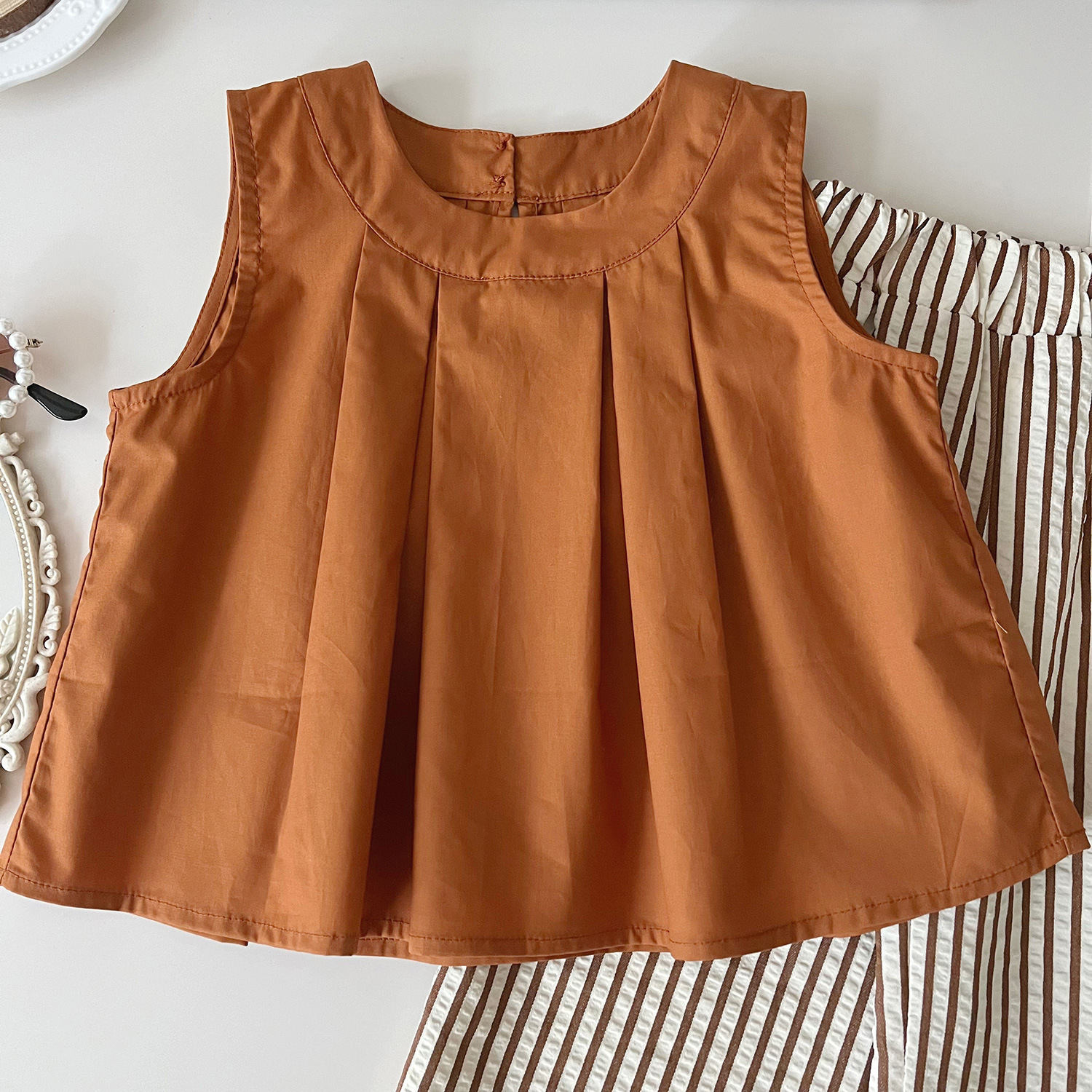 Mädchen Sommer Set Ärmelloses Oberteil Und Gestreifte Hose_voghion.com