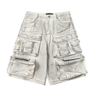2025 European and American High Street Fashion Brand Cargo Shorts Wasteland Style Washed Dirty Dyed Niche Five-Point Pants