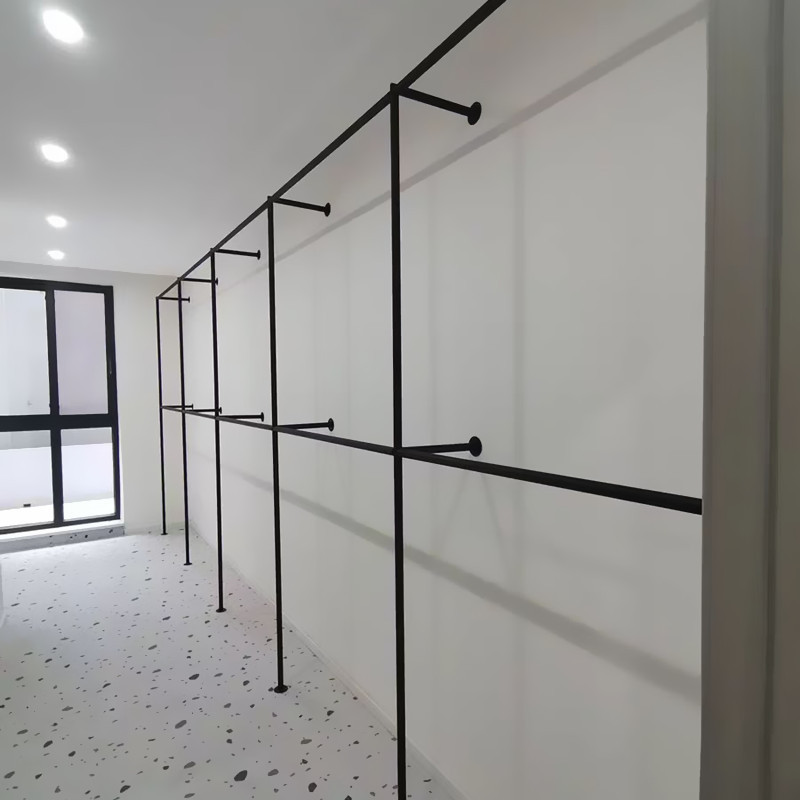 上墙壁挂式挂衣服架子服装店展示架双层挂衣杆家用卧室金属衣帽架|undefined