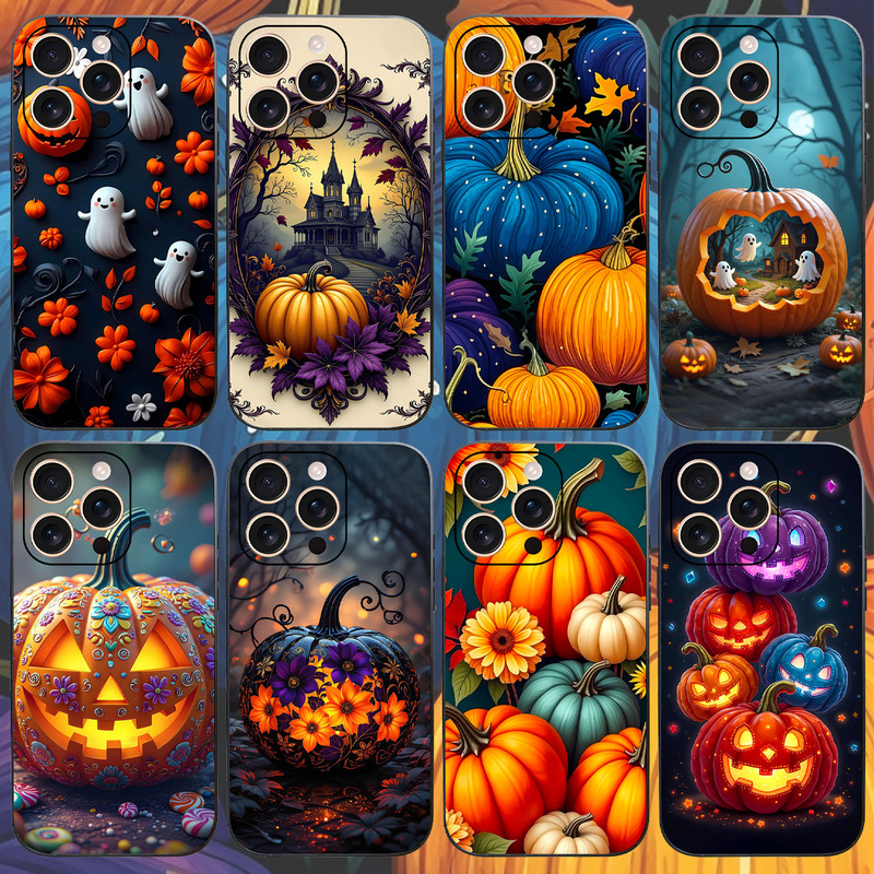 Suitable for Apple 15Pro Mobile Phone Case 17Promax New Halloween Pumpkin Glass Case Xiaomi 17Pro Protective Cover