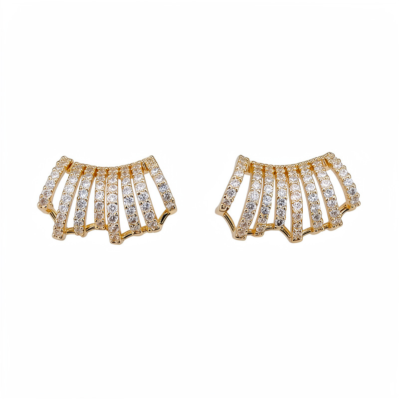 14K oro real galvanizado aguja de plata Zircon pendientes multicapa en forma de C personalidad simple pendientes de moda lujo ligero pendientes de alta calidad image 6