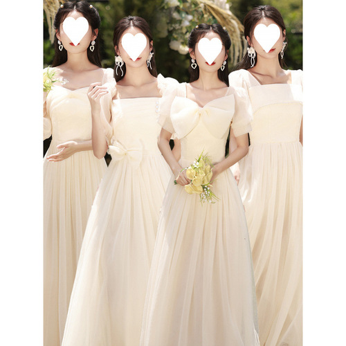Bridesmaid dress new champagne satin dress with a sense of elegance, niche fairy-like autumn sister group dress for women